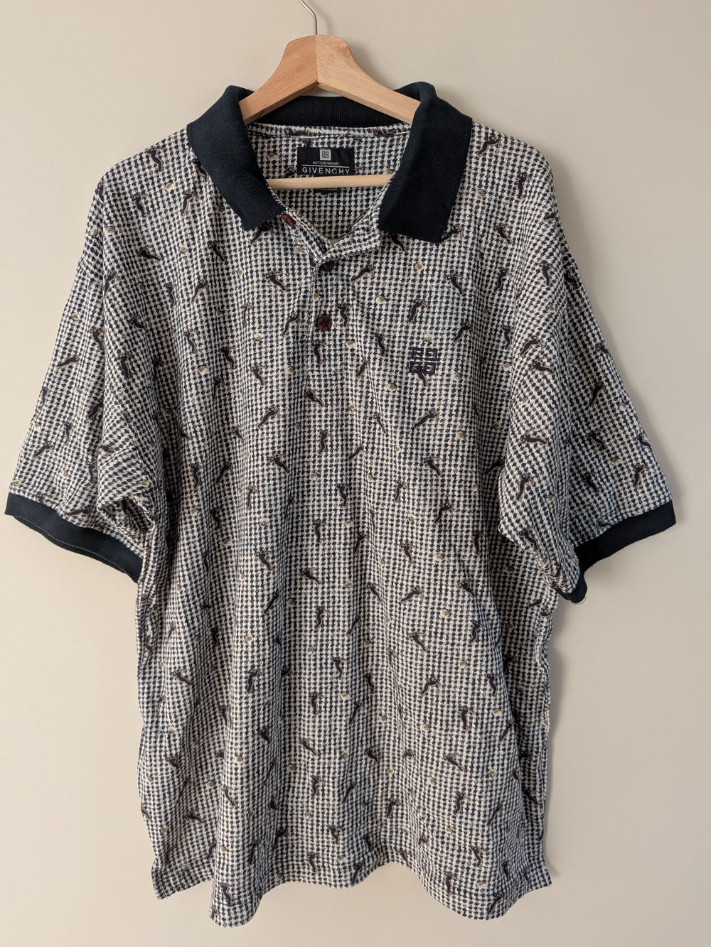 Vintage Givenchy Activewear Houndstooth Golfer Polo - Rare Print - Men's XL